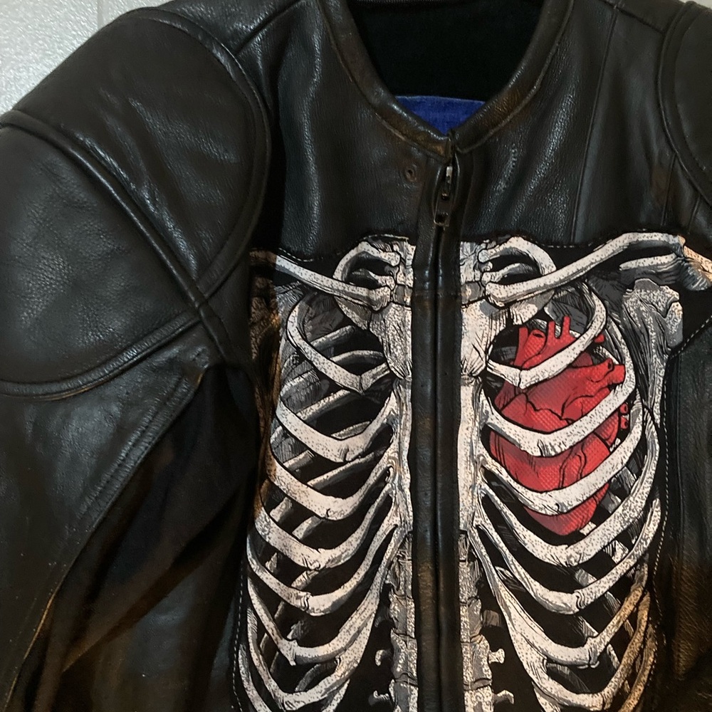 Skeleton Design Black Leather Jacket - image 4